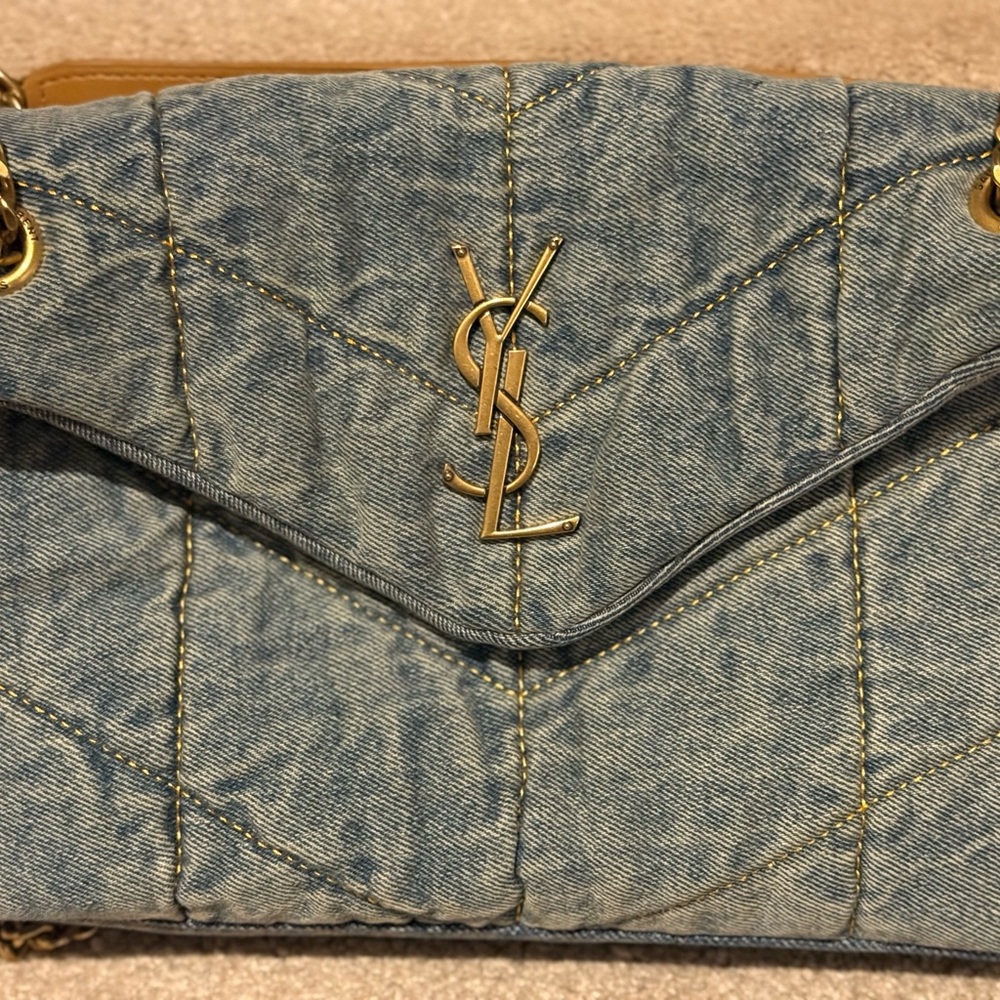 Blue Quilted Denim Shoulder Bag